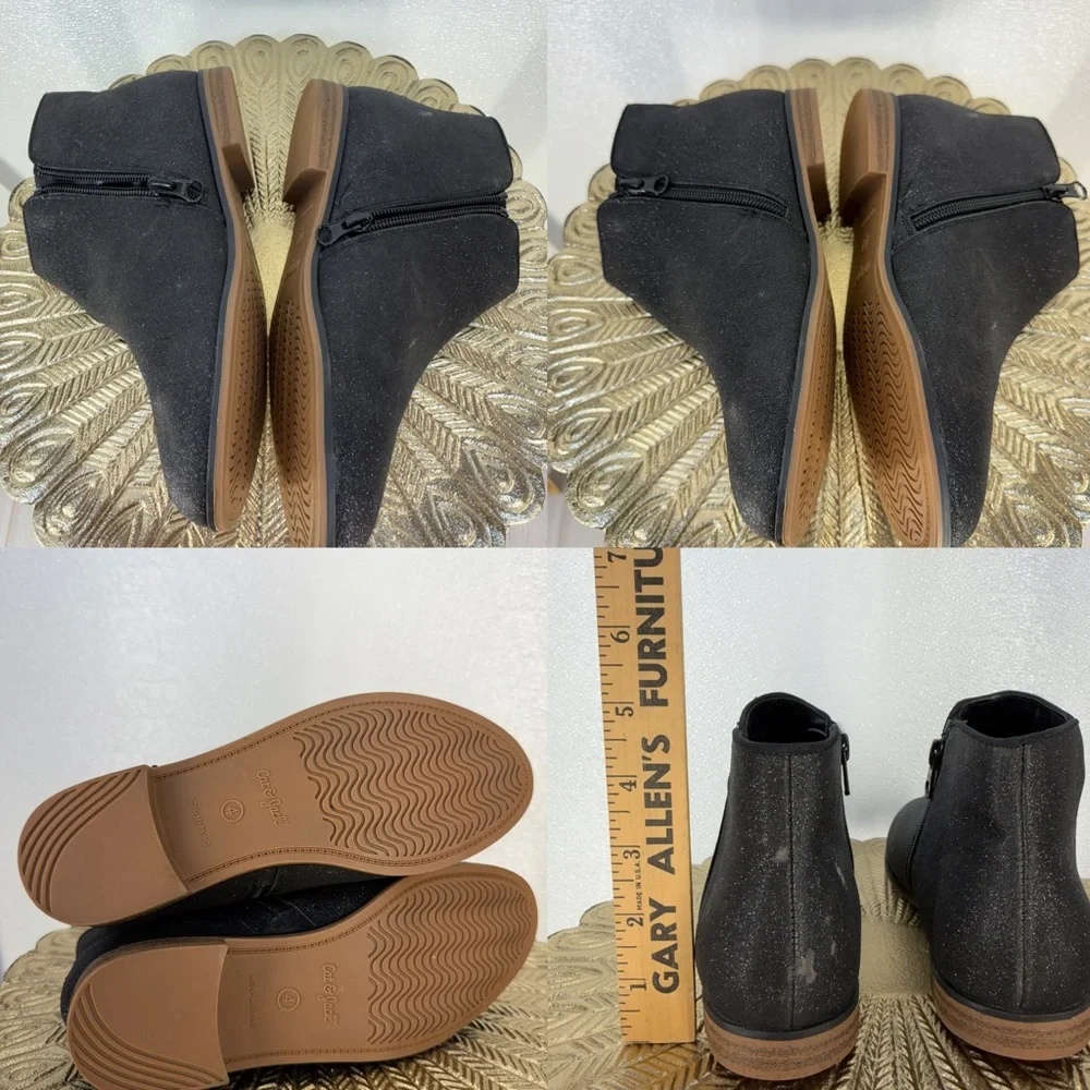 Cat & Jack Girls Black Glitter Ankle Boots‎ Size 4 | Zip Side Sparkle Booties